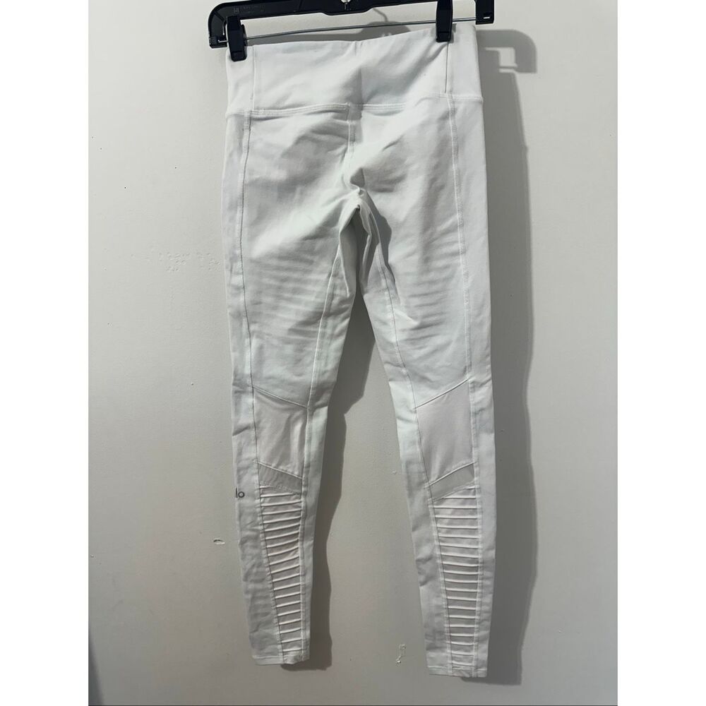 ALO YOGA Women's Sz xxS White Moto Panel Stretch Full Length Leggings. A825 - Picture 3 of 7